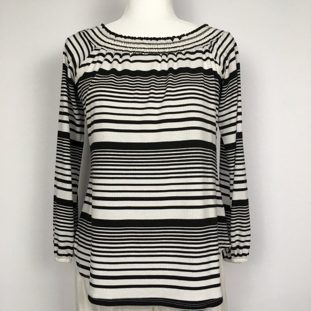 Red Haute Striped Long Sleeve Peasant Blouse